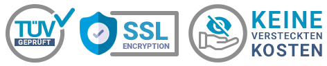TÜV gepürft, SSL-Sicherheit und Keine versteckten Kosten